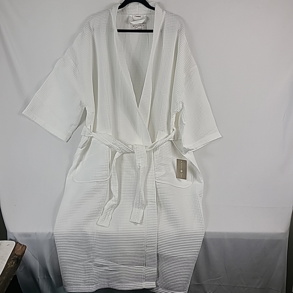 NEW Monarch Cypress White Waffle Kimono Robe Spa Unisex Sz 3X